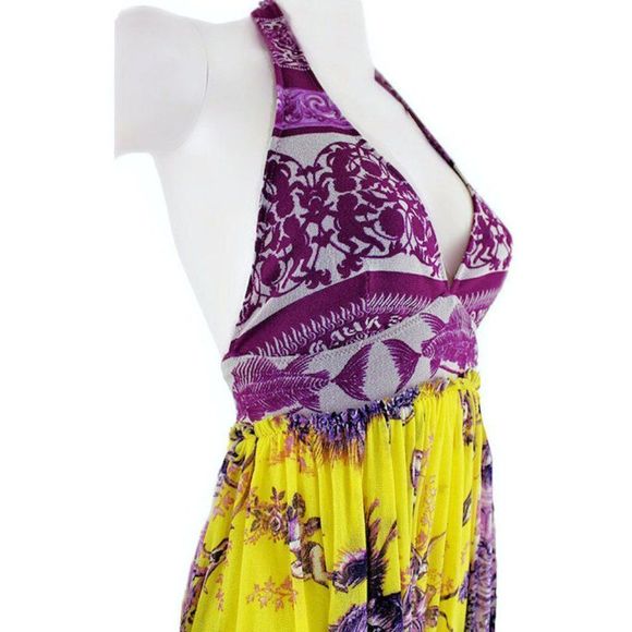 1990's JEAN PAUL GAULTIER Mythical Print Yellow and Purple Vintage Halter Dress - Picture 3 of 11